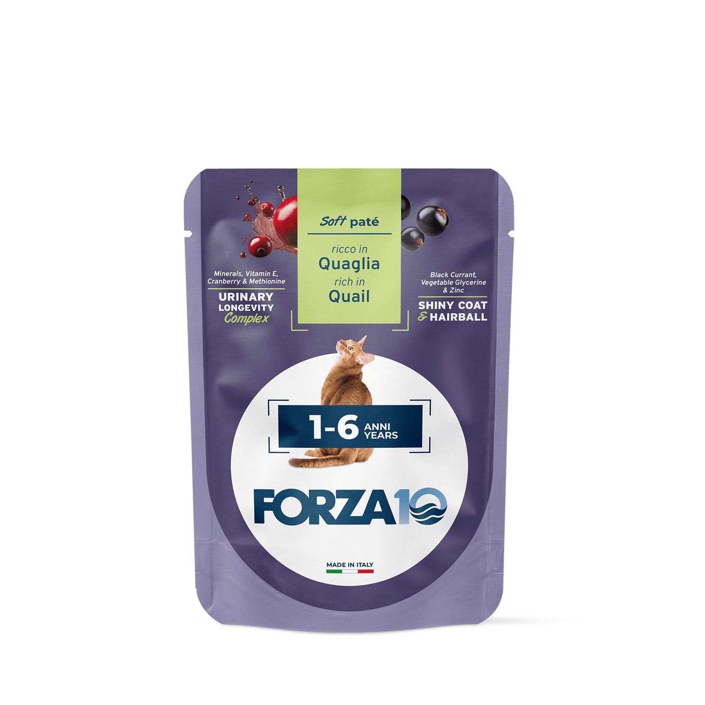 FORZA10 BOTANICAT Maintenance mīksta pastēte kaķiem 1-6g. ar paipalu. Pilnvērtīga kompleksā barība pieaugušiem kaķiem 1-6 gadu vecumā. paciņa