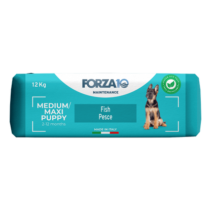 Forza10 Maintenance Puppy Medium/Maxi - pilnvērtīga, sabalansēta sausā barība&nbsp;ar zivīm vidējo un lielo šķirņu kucēniem.