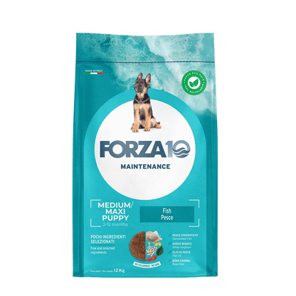 Forza10 Maintenance Puppy Medium/Maxi - pilnvērtīga, sabalansēta sausā barība&nbsp;ar zivīm vidējo un lielo šķirņu kucēniem 12 kg.