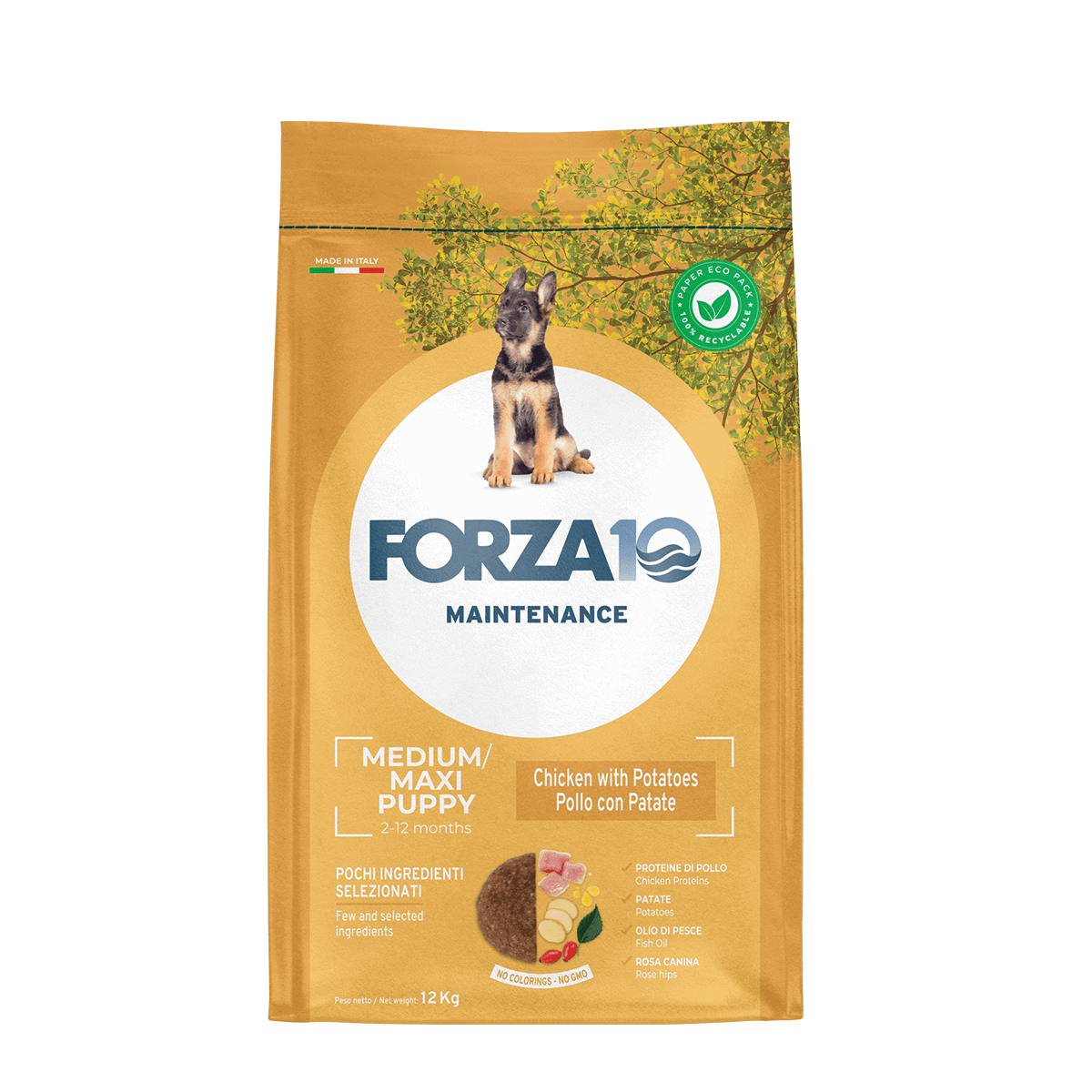 FORZA 10Maintenance Puppy Medium/Maxi ar vistu un kartupeļiem - pilnvērtīga, sabalansēta sausā barība vidējo un lielo šķirņu kucēniem 12 kg