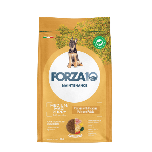 FORZA 10Maintenance Puppy Medium/Maxi ar vistu un kartupeļiem - pilnvērtīga, sabalansēta sausā barība vidējo un lielo šķirņu kucēniem 12 kg