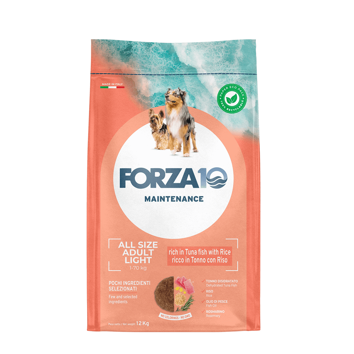 FORZA 10 Maintenance Light all breeds ar tunci un rīsiem - pilnvērtīga, sabalansēta sausā barība pieaugušiem suņiem ar tendenci uz aptaukošanos