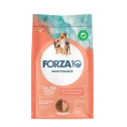 FORZA 10 Maintenance Light all breeds ar tunci un rīsiem - pilnvērtīga, sabalansēta sausā barība pieaugušiem suņiem ar tendenci uz aptaukošanos