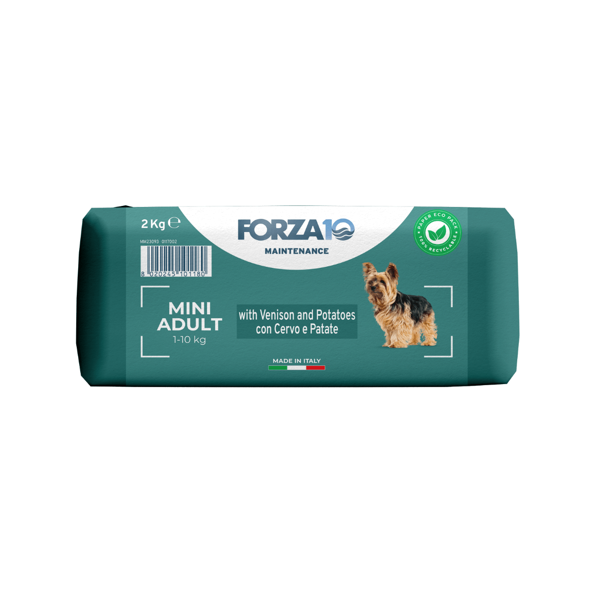 FORZA 10 Mini Adult ar briedi un kartupeļiem - pilnvērtīga, sabalansēta sausā barība pieaugušiem maza auguma suņiem.