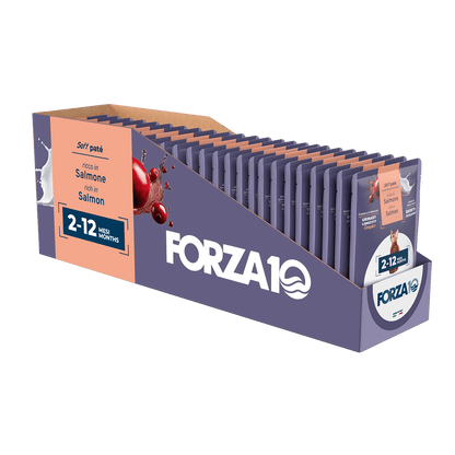 FORZA10 BOTANICAT Maintenance mīksta pastēte kaķēniem ar lasi. Pilnvērtīga kompleksā barība kaķēniem no 2-12 mēnešu vecumam. iepakojums 24