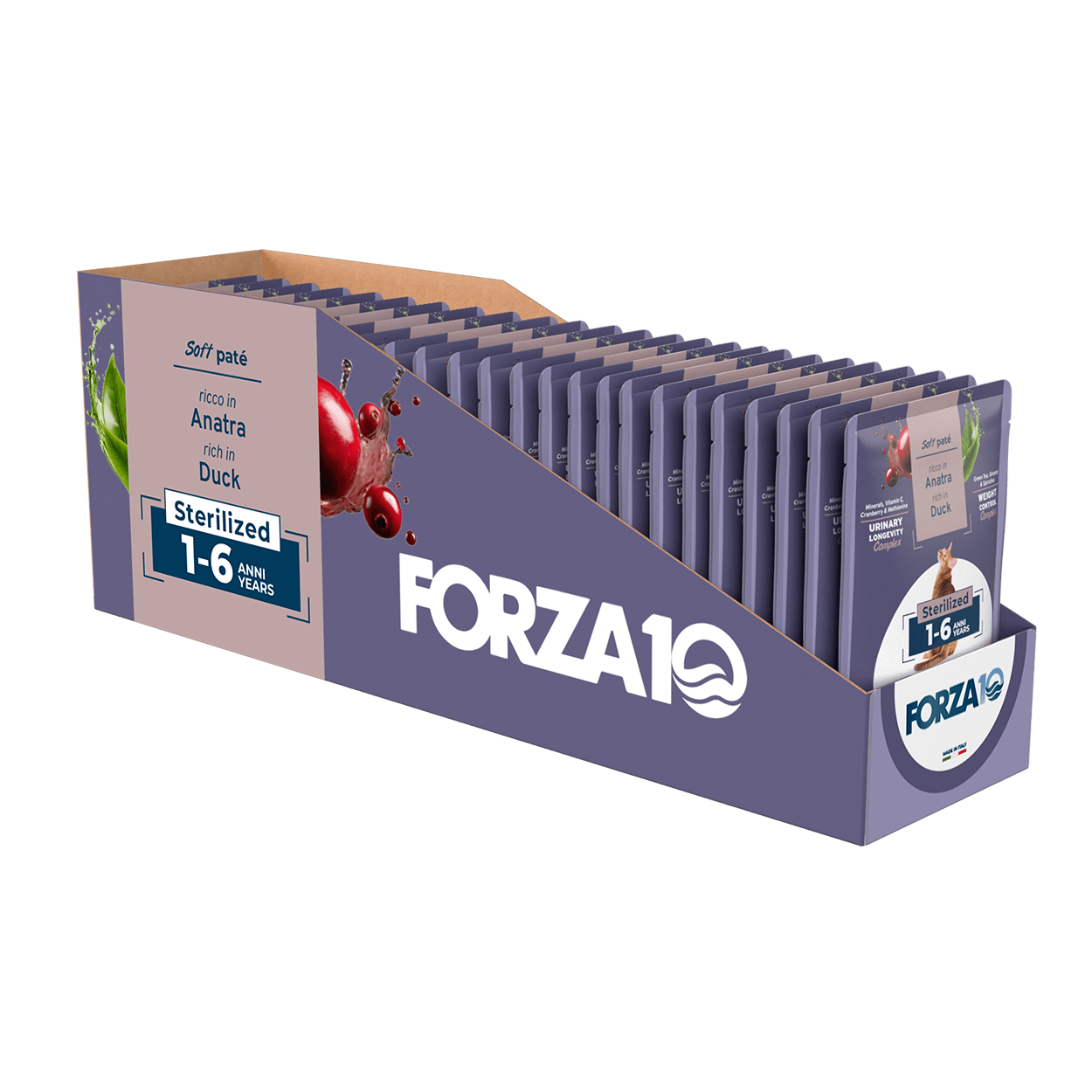 FORZA10 BOTANICAT Maintenance mīksta pastēte sterilizētiem kaķiem 1-6g. ar pīli 24 gab iepakojums
