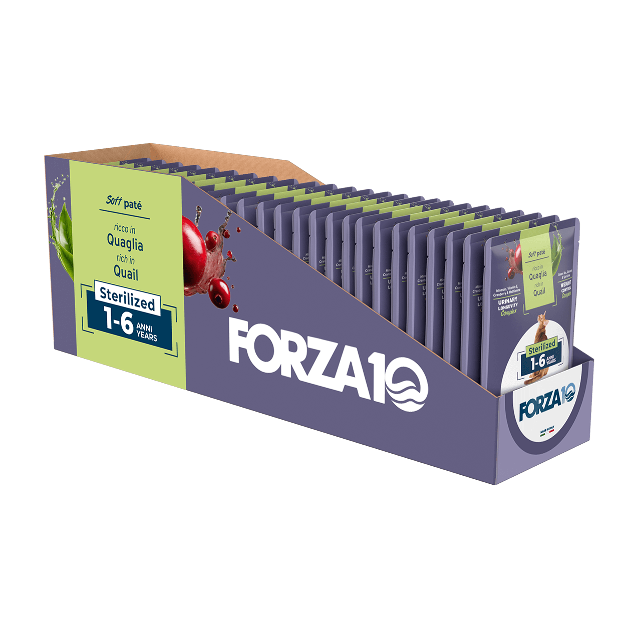 FORZA10 BOTANICAT Maintenance mīksta pastēte sterilizētiem kaķiem 1-6g. ar paipalu. iepakojums 24