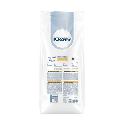 sabalansēta sausā barība ar zivi un vistu kucēniem, grūsnām un laktējošām kucēm.