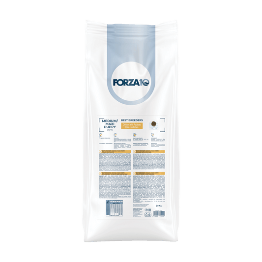 sabalansēta sausā barība ar zivi un vistu kucēniem, grūsnām un laktējošām kucēm.