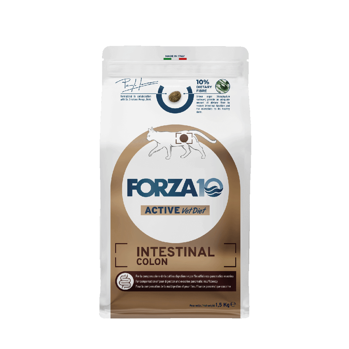 FORZA10 Intestinal Colon VetDiet Active ir pilnvērtīga diētiskā barība pieaugušiem kaķiem&nbsp; hronisku kolītu gadījumos