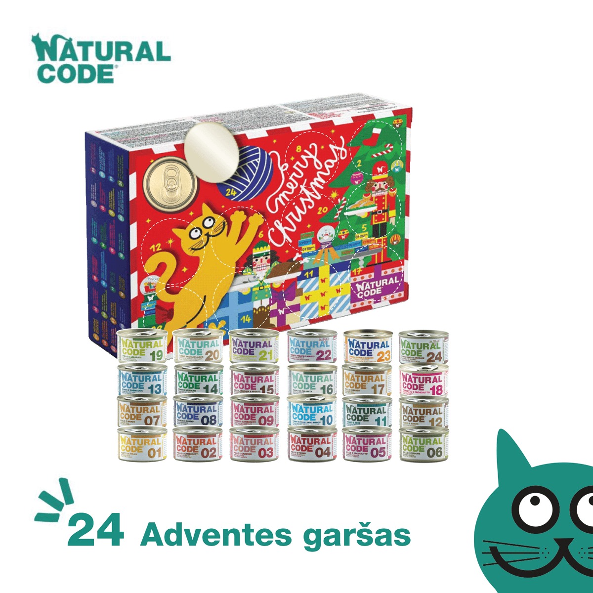 Natural Code konservu izlase kaķiem - adventes kalendārs, 24 x 85g