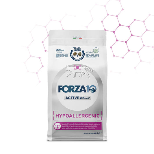 FORZA10 VetDiet Hypoallergenic Active pilnvērtīga diētiskā barība pieaugušiem kaķiem ar barības nepanesību