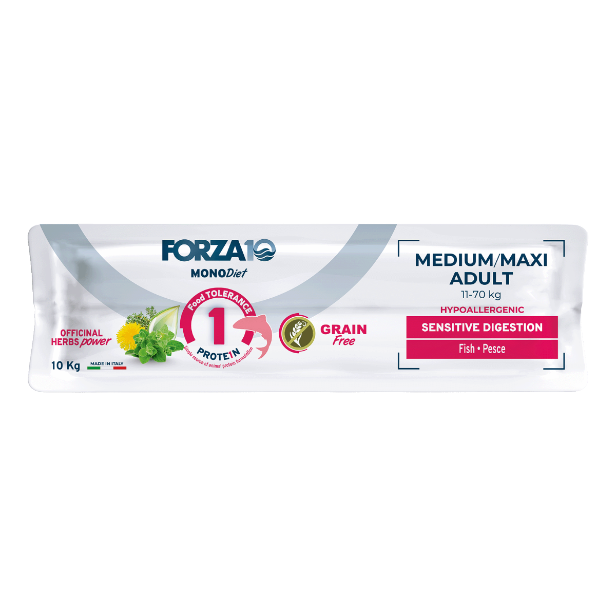 Forza10 MonoDiet Medium/Maxi Adult Sensitive Digestion monoproteīna  suņiem ar jutīgu  gremošanas traktu iepakojuma apakš