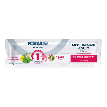 Forza10 MonoDiet Medium/Maxi Adult Sensitive Digestion monoproteīna  suņiem ar jutīgu  gremošanas traktu iepakojuma apakš