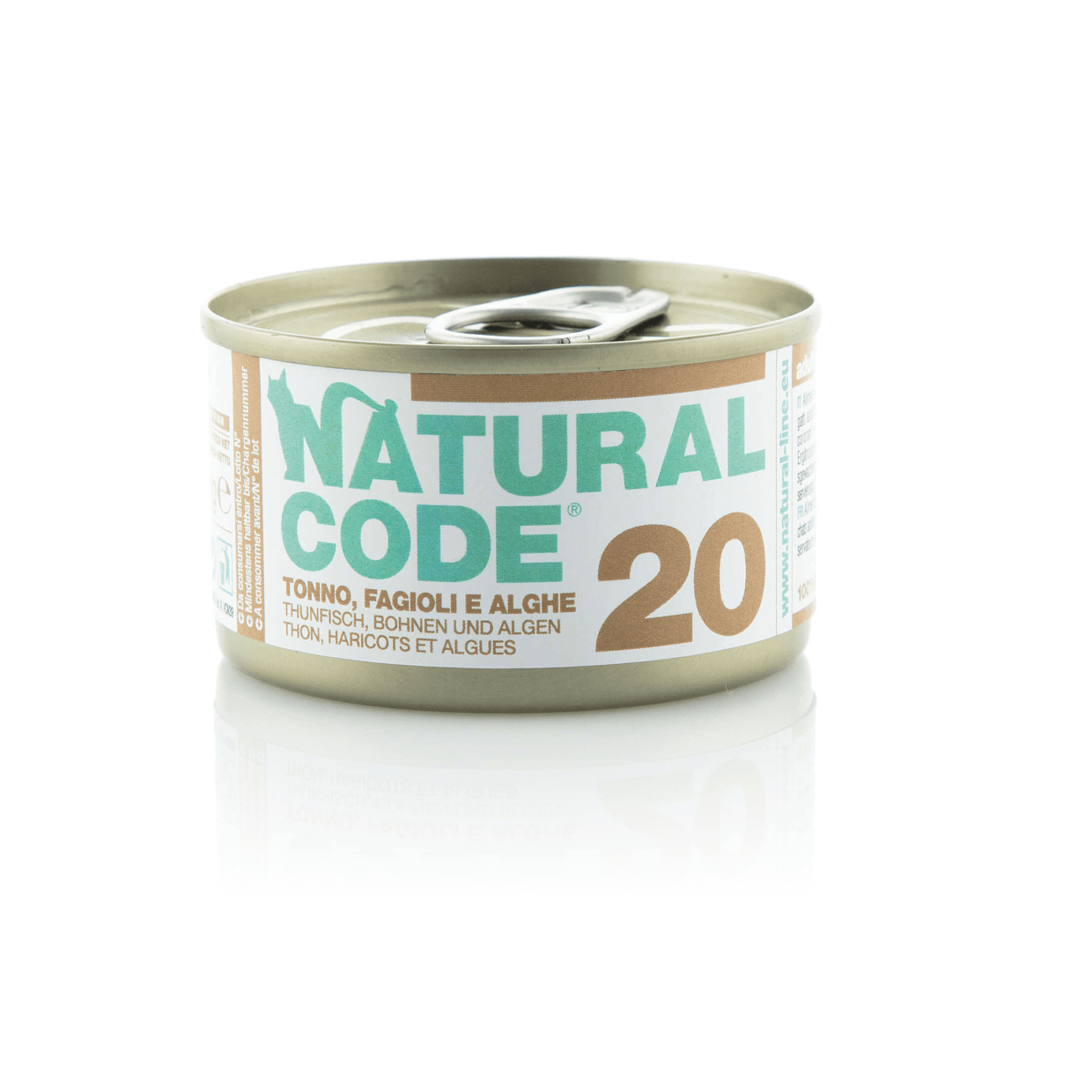 Natural Code - 100% dabīgs konservs kaķiem, mitrā barība pieaugušisem kaķiem un kaķēniem - tuncis, pupiņas un aļģes