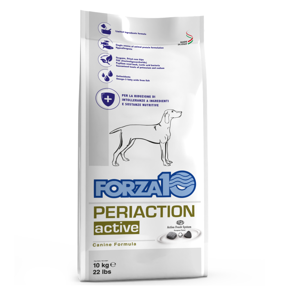FORZA 10 Periaction Active ir pilnvērtīga diētiskā barība suņiem ar perianālo dziedzeru saslimšanām.