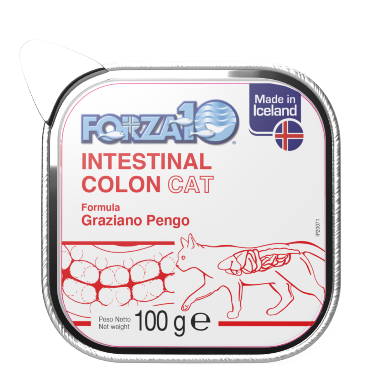 Forza10 Intestinal Colon ir pilnvērtīga, sabalansēta mitrā diētiskā barība kaķiem, kas paredzēta, lai samazinātu uzsūkšanās traucējumus zarnās un kompensētu sliktu gremošanu.